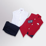 Indowestern Red With Polka Dot White Shirt For 3 Year Boy