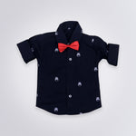 Waist Coat White Purl Color With Black & Brown Root Effect Black Shirt With Skull Design With Red Bow For 4-8 Month Boy
