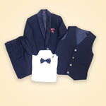Coat Suit Pant Navy Blue With Sami Dut Line White Shirt For 4 Year Boy