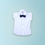 Waist Coat Navy Blue & Double Check Boxes With Dust Effect White Shirt With Navy Blue Dust Bow For 8-12 Month Boy