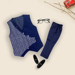 Indowestern Midnight Blue With Mehndi Shaded White Shirt With Mehndi Shade Bow For 4 Year Boy