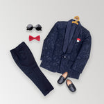 Coat Suit Pant Aegean Blue Coat With Ocean Texture White Shirt With Red Bow For 3 Year Boy