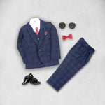 Coat Suit Pant Lead Grey With Charcoal Grey Box White Shirt With Red Tie For 5 Year Boy