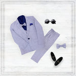 Coat Suit Pant Grey with Blue windowpane Dark Blue For 5 Year Boy